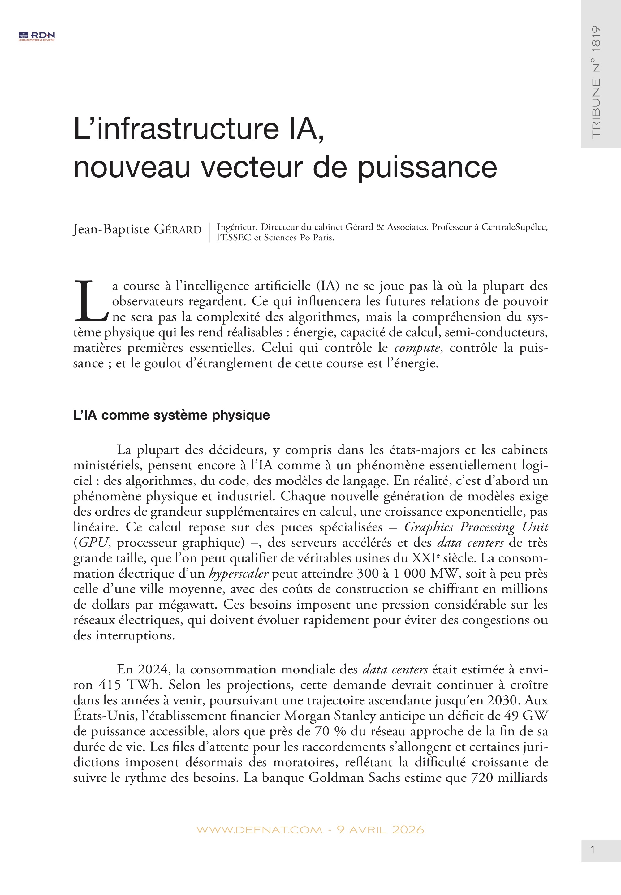 L&rsquo;infrastructure&nbsp;IA, nouveau&nbsp;vecteur de&nbsp;puissance (T&nbsp;1819)

